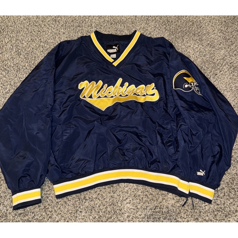 Puma Michigan University Windbreaker Crewneck Spellout Script Men 2XL Blue FBall